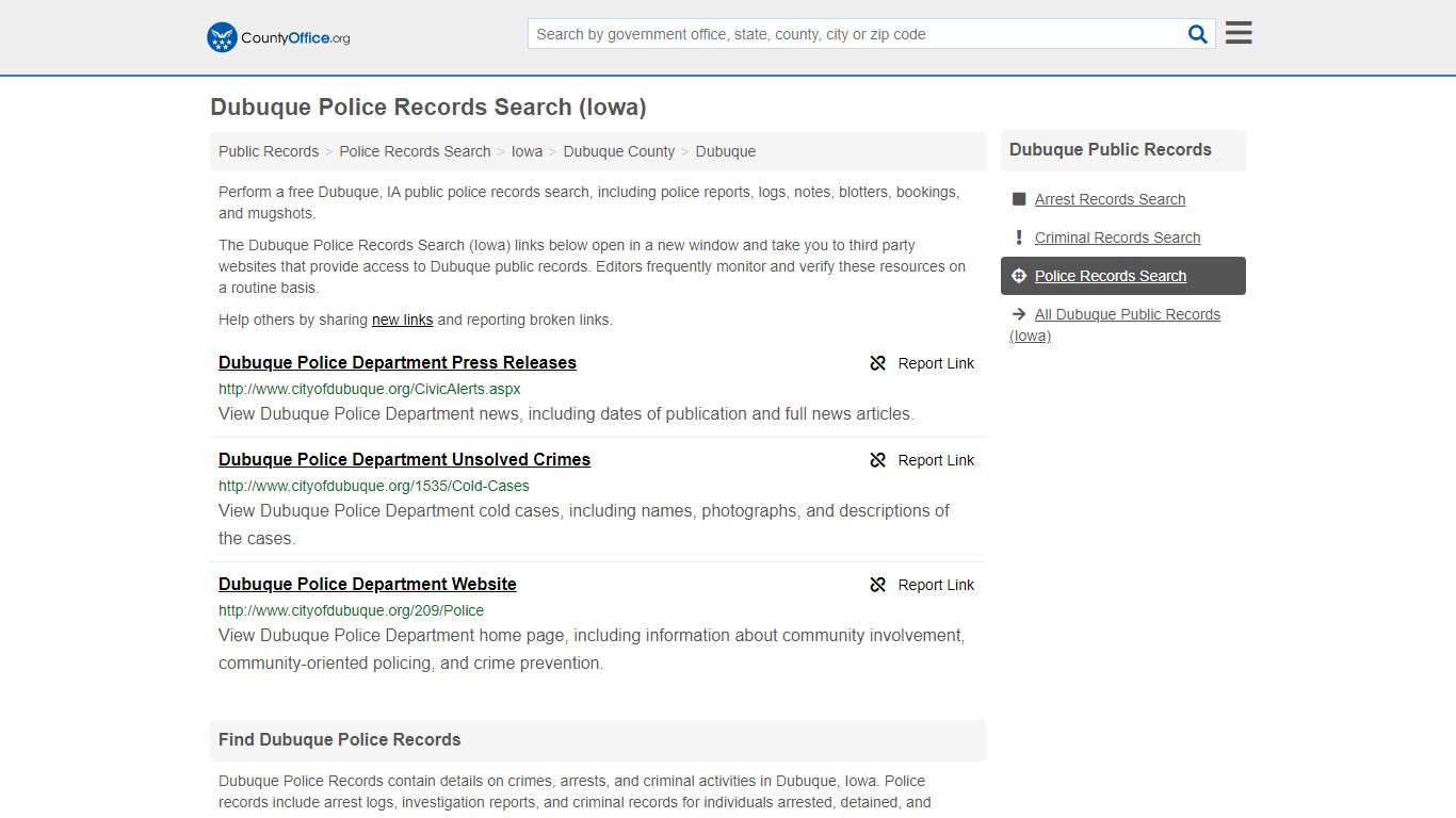 Dubuque Police Records Search (Iowa) - County Office